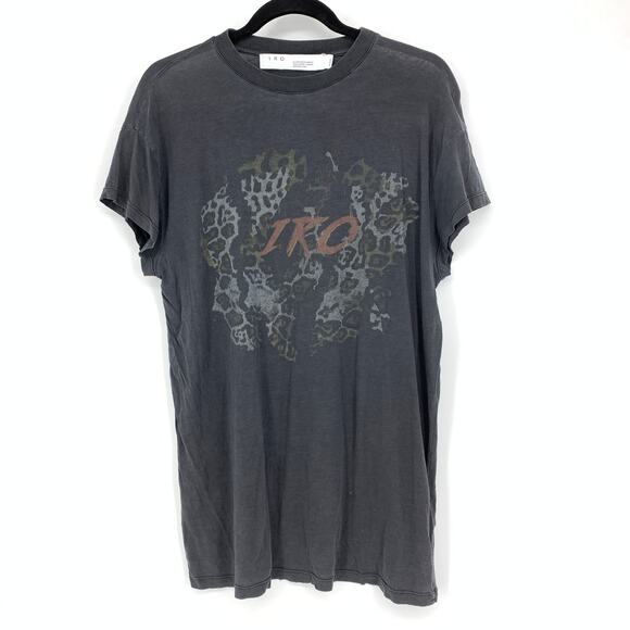 IRO Douro T-Shirt Women's Size XXS Oversized Graphic Print Dark Gray Wash - Picture 1 of 6